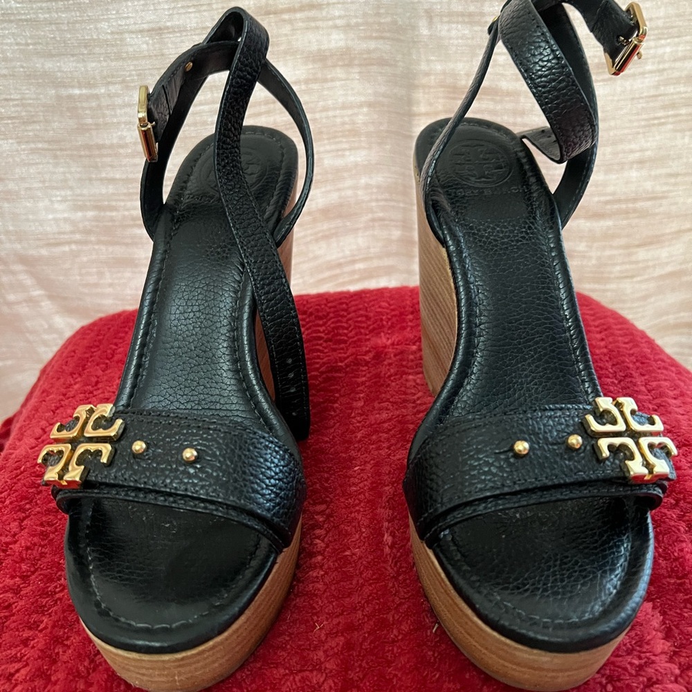 Tory Burch Elina Wedge Sandal Sz 8.5 Black